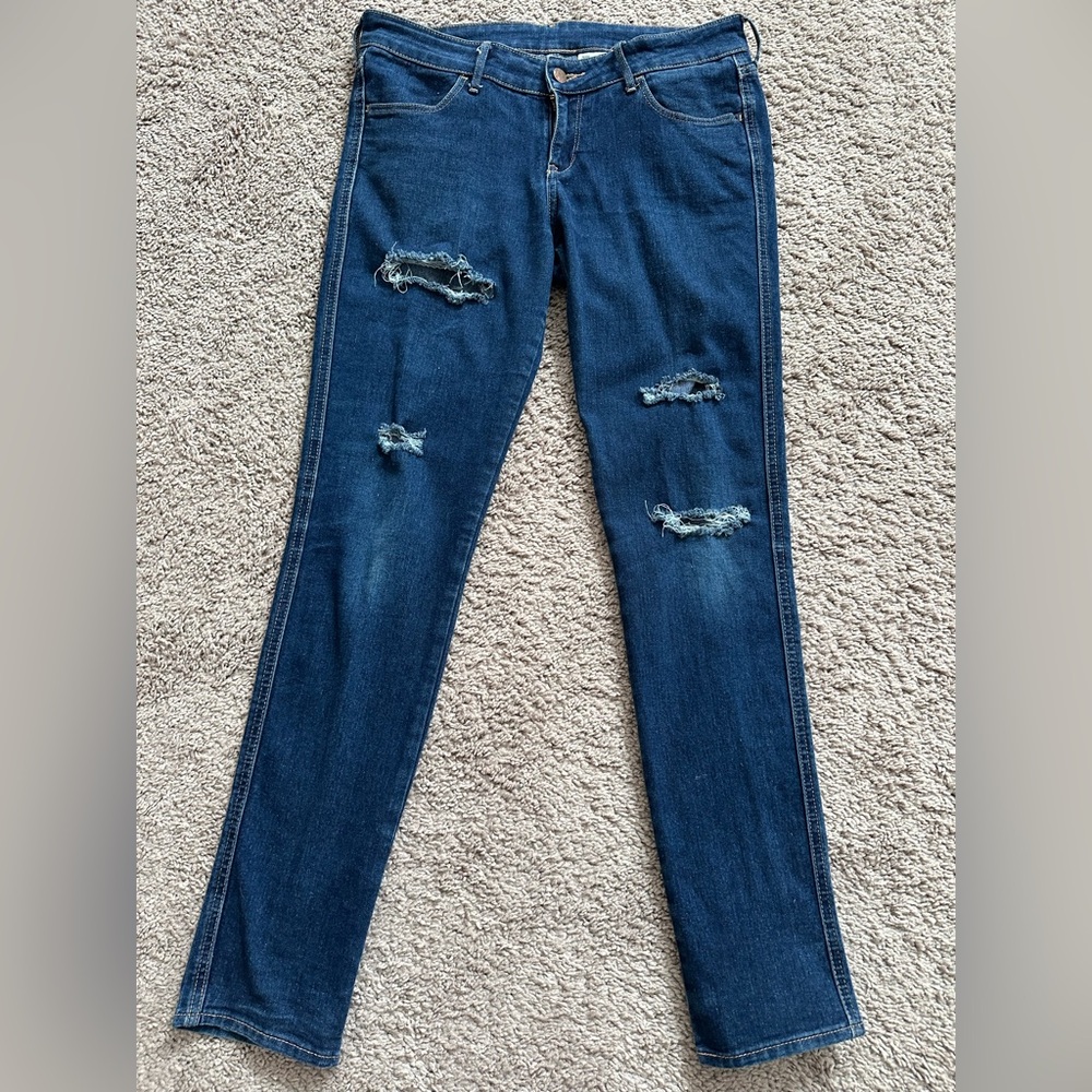 H&M Dark Blue Distressed Skinny Jeans